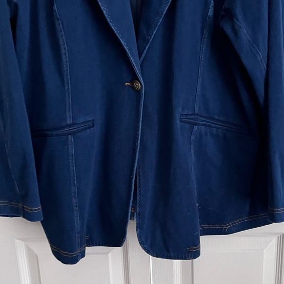 Diane Gilman Denim Blue Knit Blazer Notched Lapels Single Button Closure - Picture 7 of 7